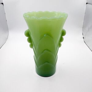 Vintage Fire King Jadeite Vase Green Milk Glass Scalloped Bud Flower Art Deco